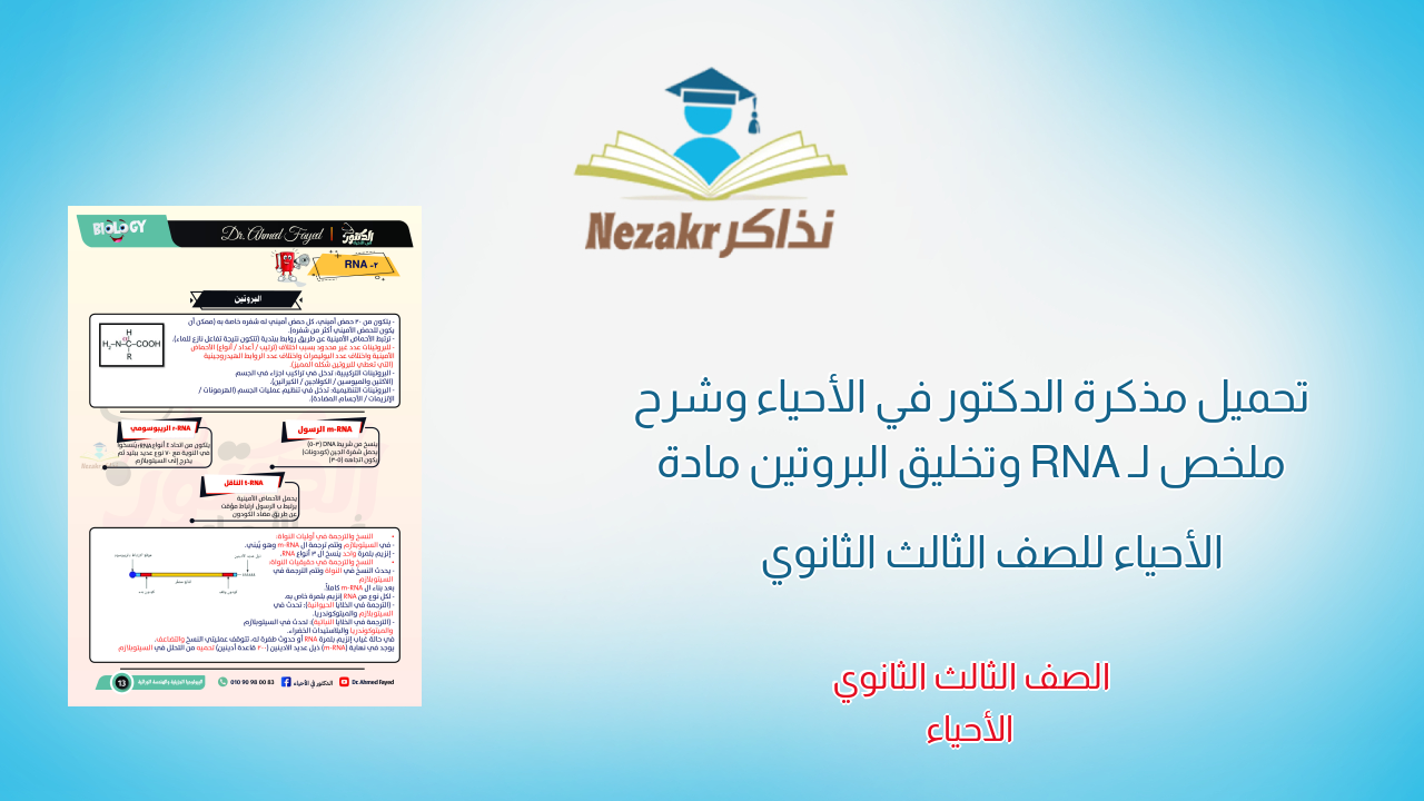 تحميل مذكرة الدكتور في الأحياء وشرح ملخص لـ RNA وتخليق البروتين مادة الأحياء للصف الثالث الثانوي