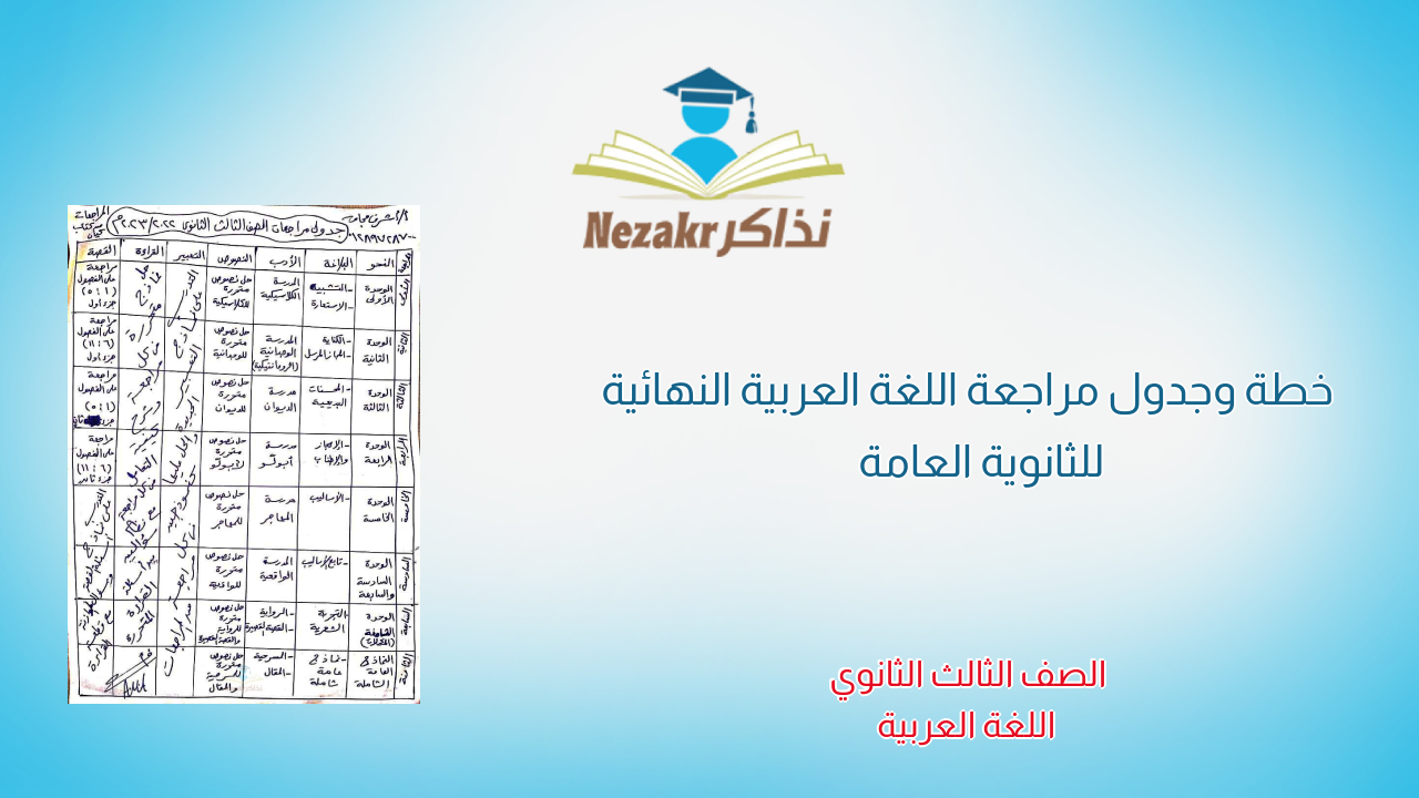 خطة وجدول مراجعة اللغة العربية النهائية للثانوية العامة