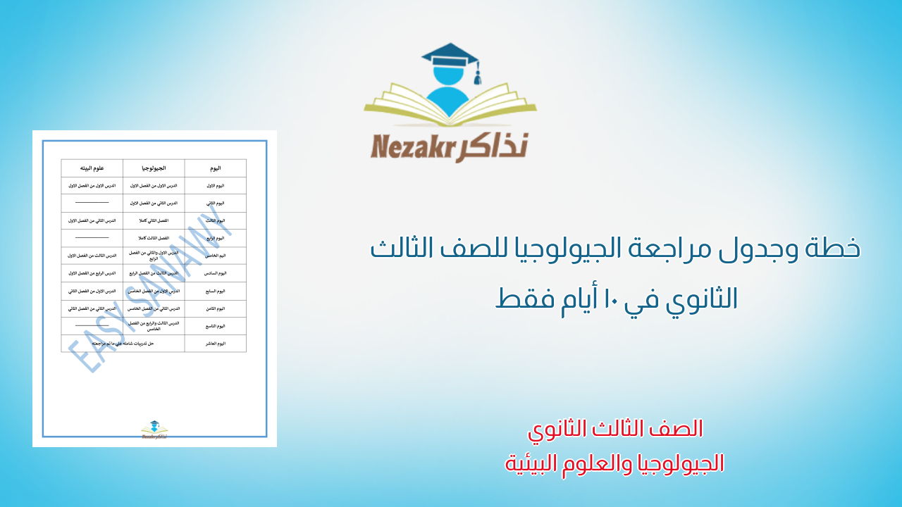 خطة وجدول مراجعة الجيولوجيا للصف الثالث الثانوي في 10 أيام فقط