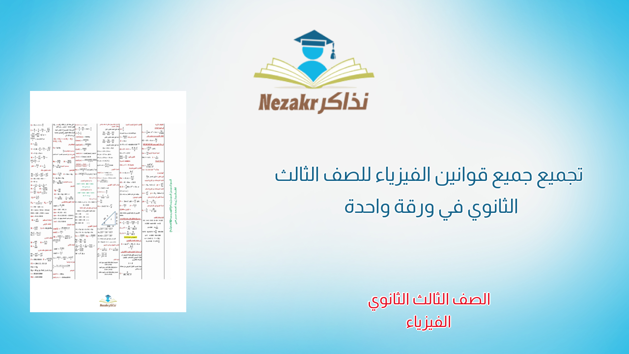 تجميع جميع قوانين الفيزياء للصف الثالث الثانوي في ورقة واحدة