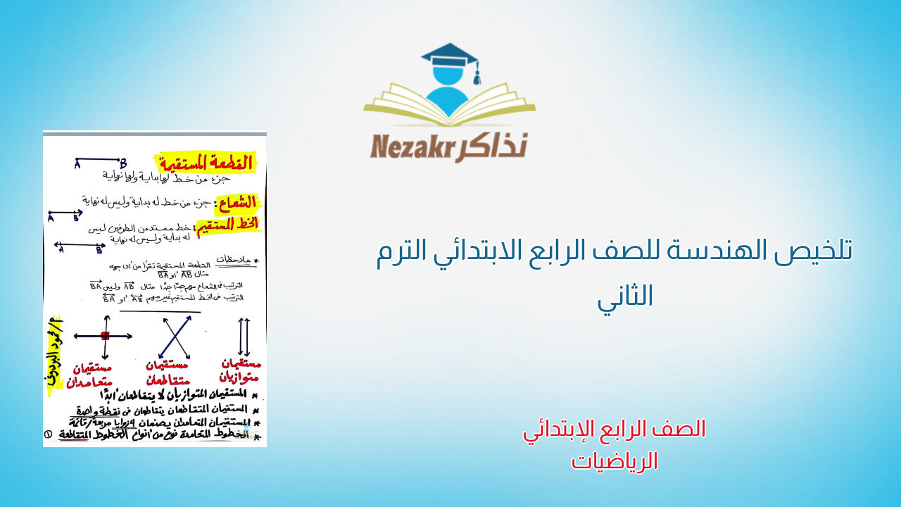 تلخيص الهندسة للصف الرابع الابتدائي الترم الثاني