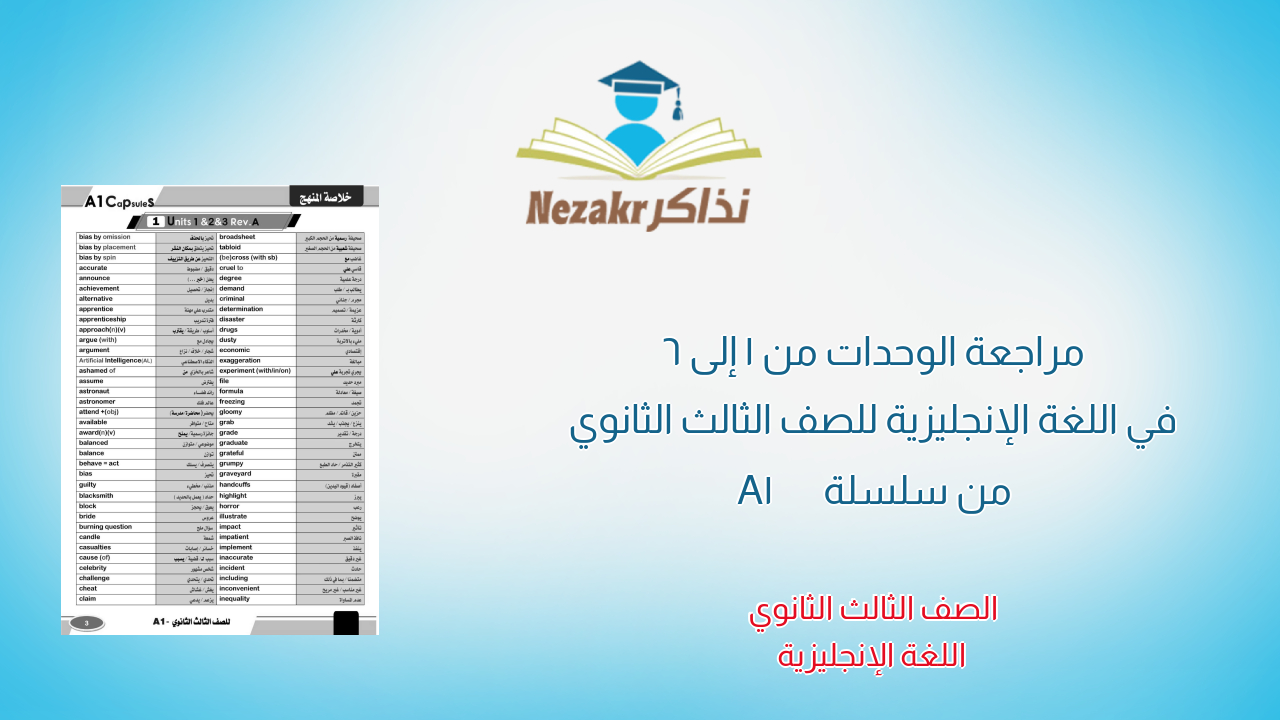 مراجعة الوحدات من 1 إلى 6 في اللغة الإنجليزية للصف الثالث الثانوي من سلسلة A1