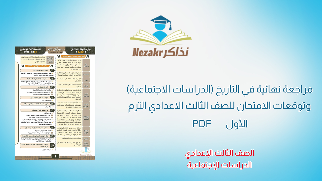 مراجعة نهائية في التاريخ (الدراسات الاجتماعية) وتوقعات الامتحان للصف الثالث الاعدادي الترم الأول PDF
