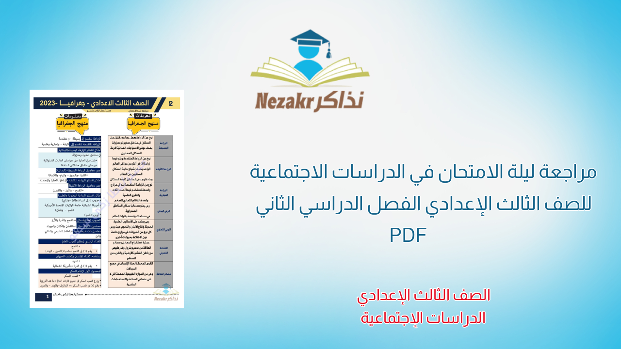مراجعة ليلة الامتحان في الدراسات الاجتماعية للصف الثالث الإعدادي الفصل الدراسي الثاني PDF
