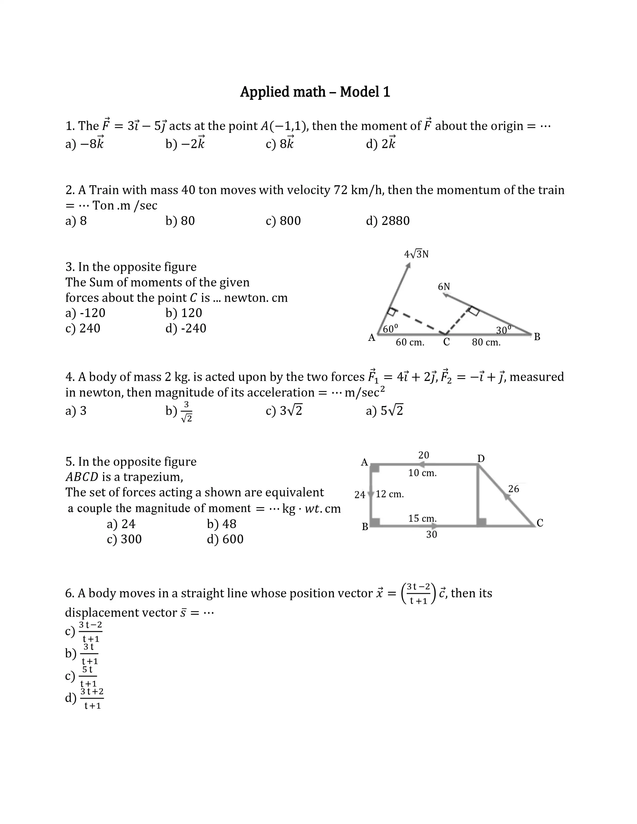 نموذج الامتحان الاسترشادي الأول في الرياضيات التطبيقية لغات Applied Math للصف الثالث الثانوي 2025 بصيغة PDF