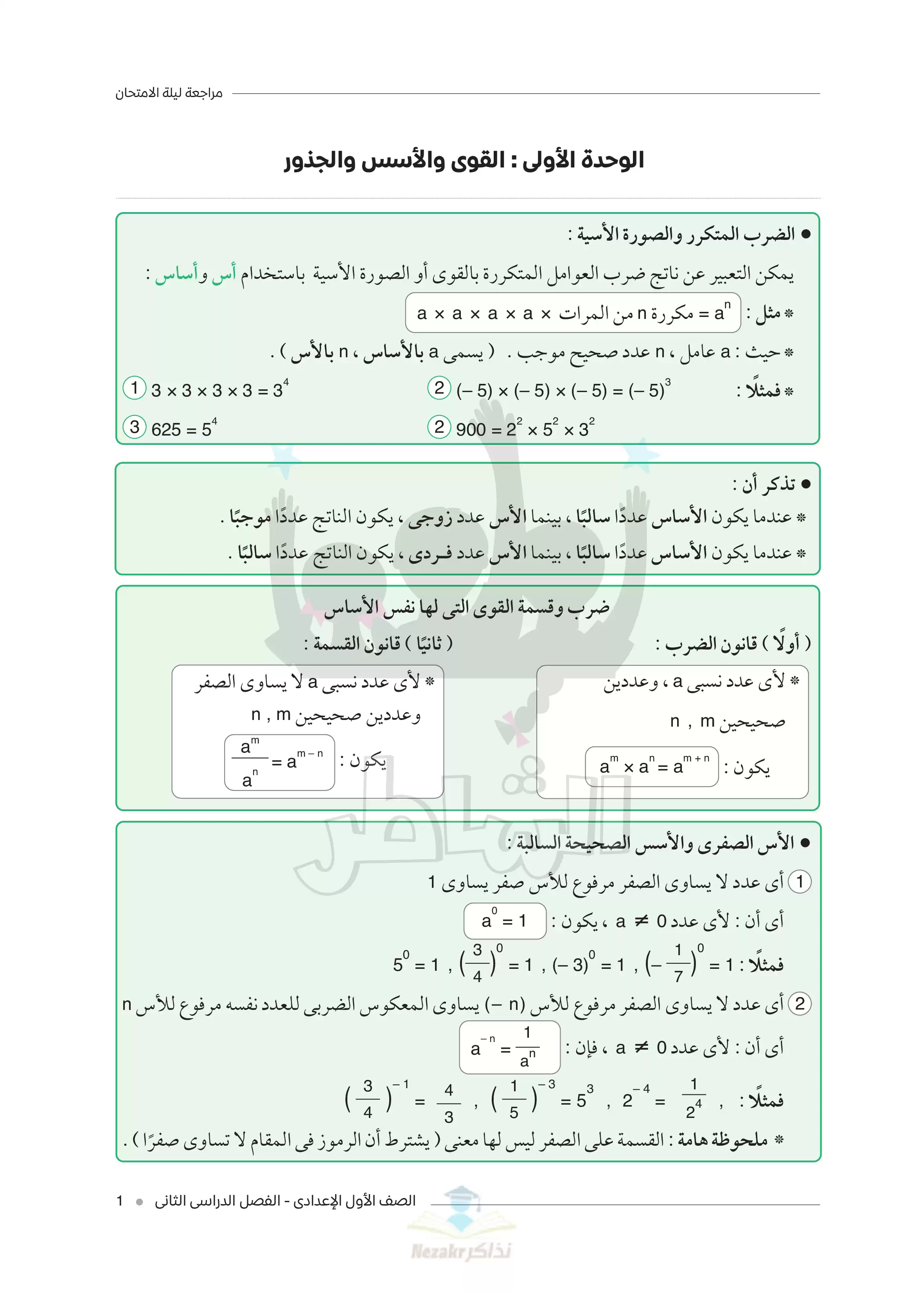 مراجعة ليلة الامتحان في الرياضيات لأولى اعدادي ترم ثاني 2025 من الشاطر بصيغة PDF