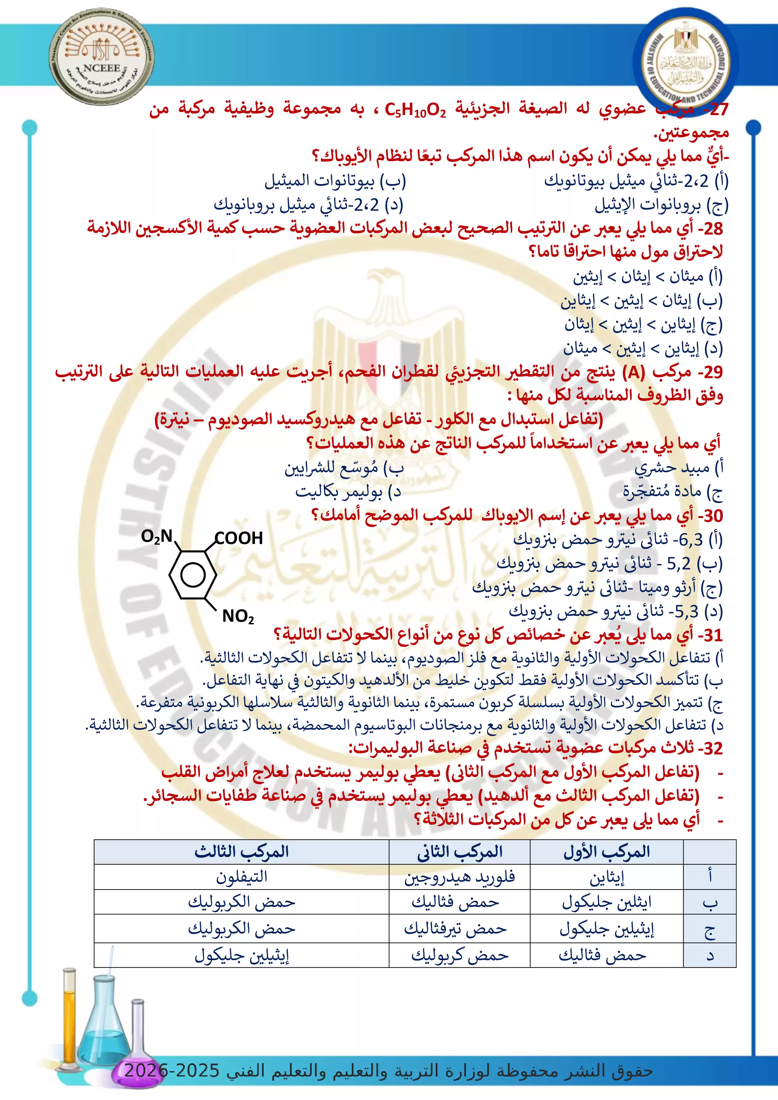 صفحة 6 من الامتحان التجريبي الخامس في الكيمياء للثانوية العامة 2026 من توجيه الكيمياء