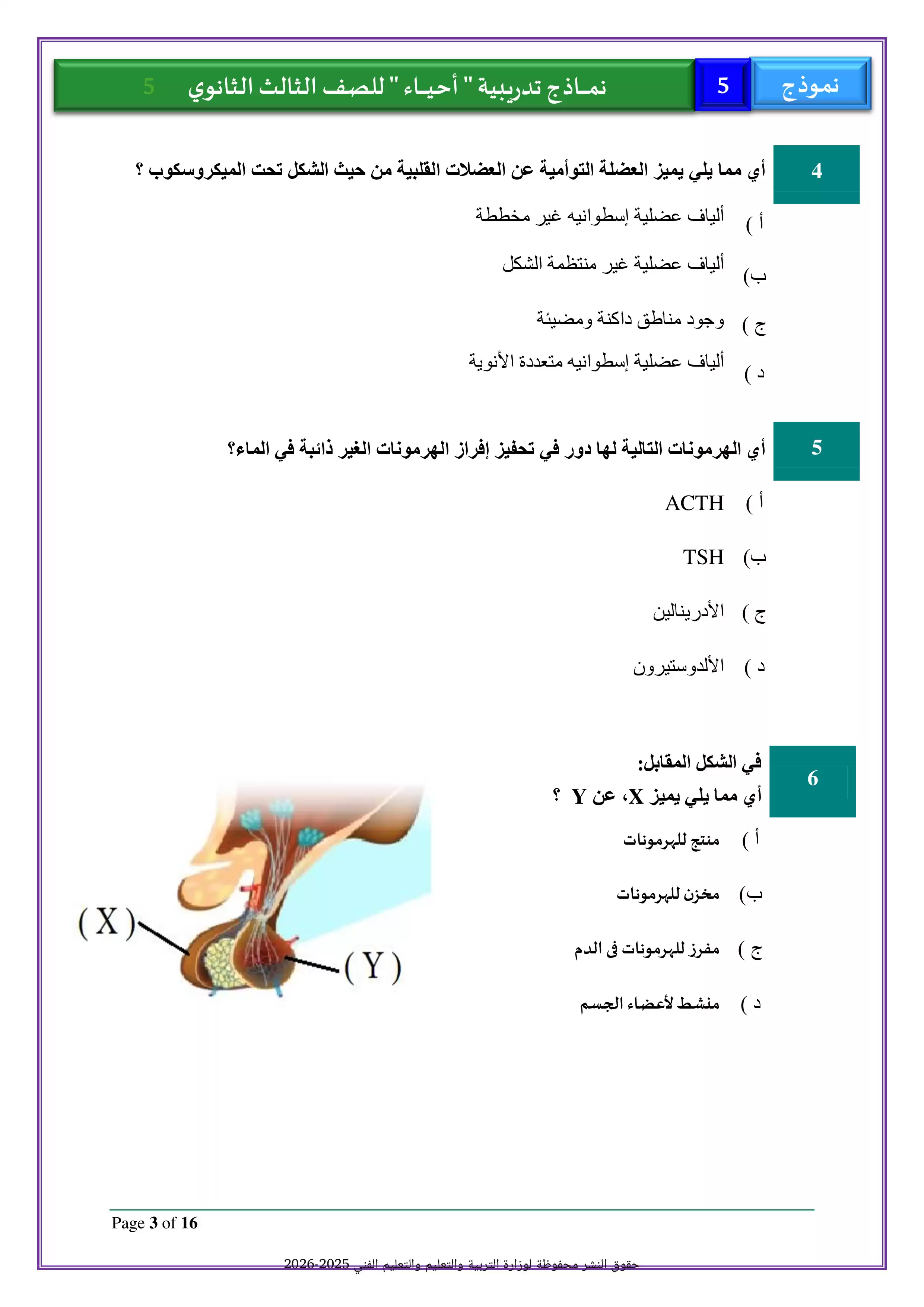 صفحة 3 من الامتحان التجريبي الخامس أحياء للصف الثالث الثانوي 2026 PDF للتدريب قبل امتحان آخر العام