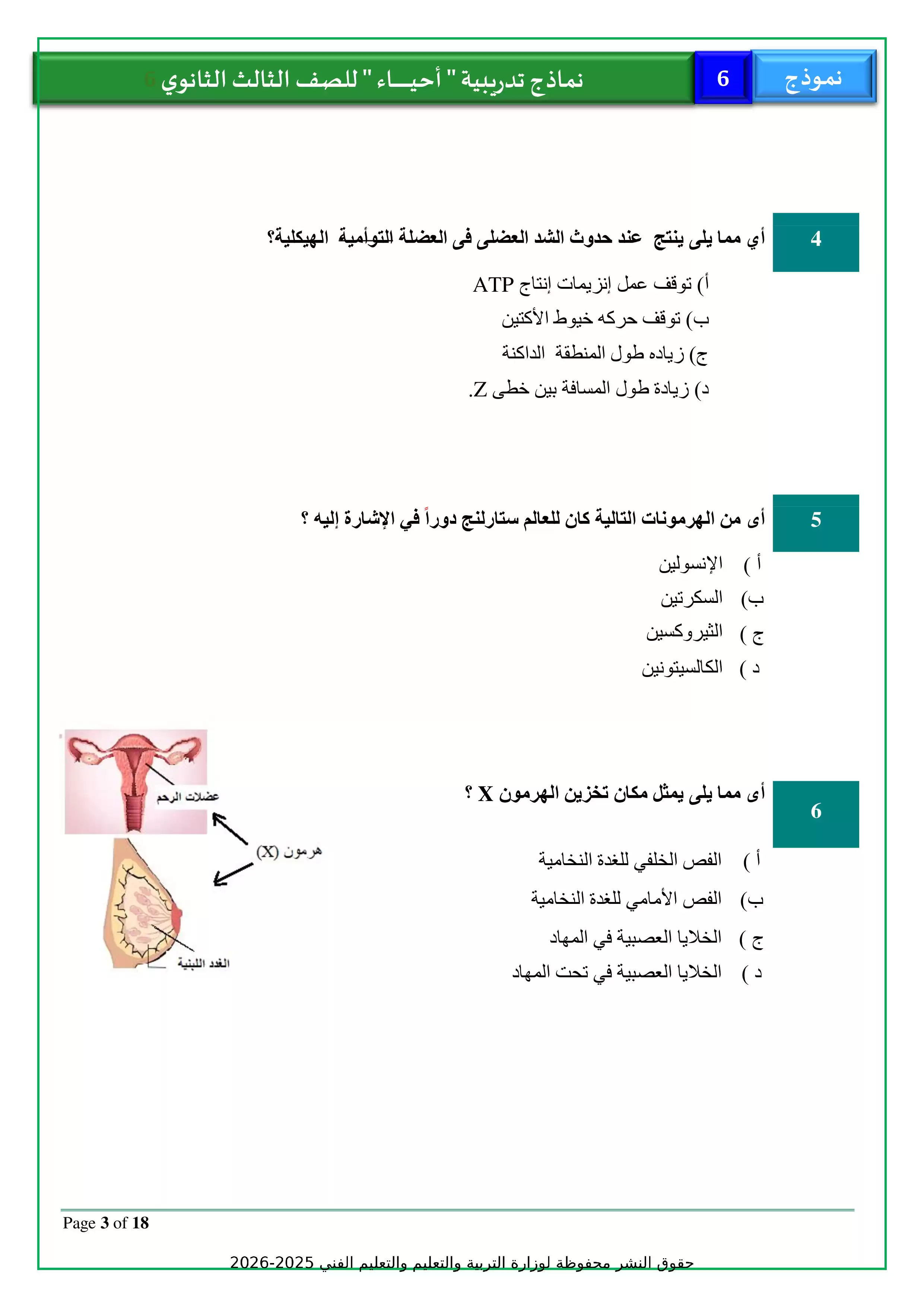 صفحة 3 من تحميل الامتحان التجريبي السادس أحياء للثانوية العامة 2026 PDF من نماذج وزارة التربية والتعليم