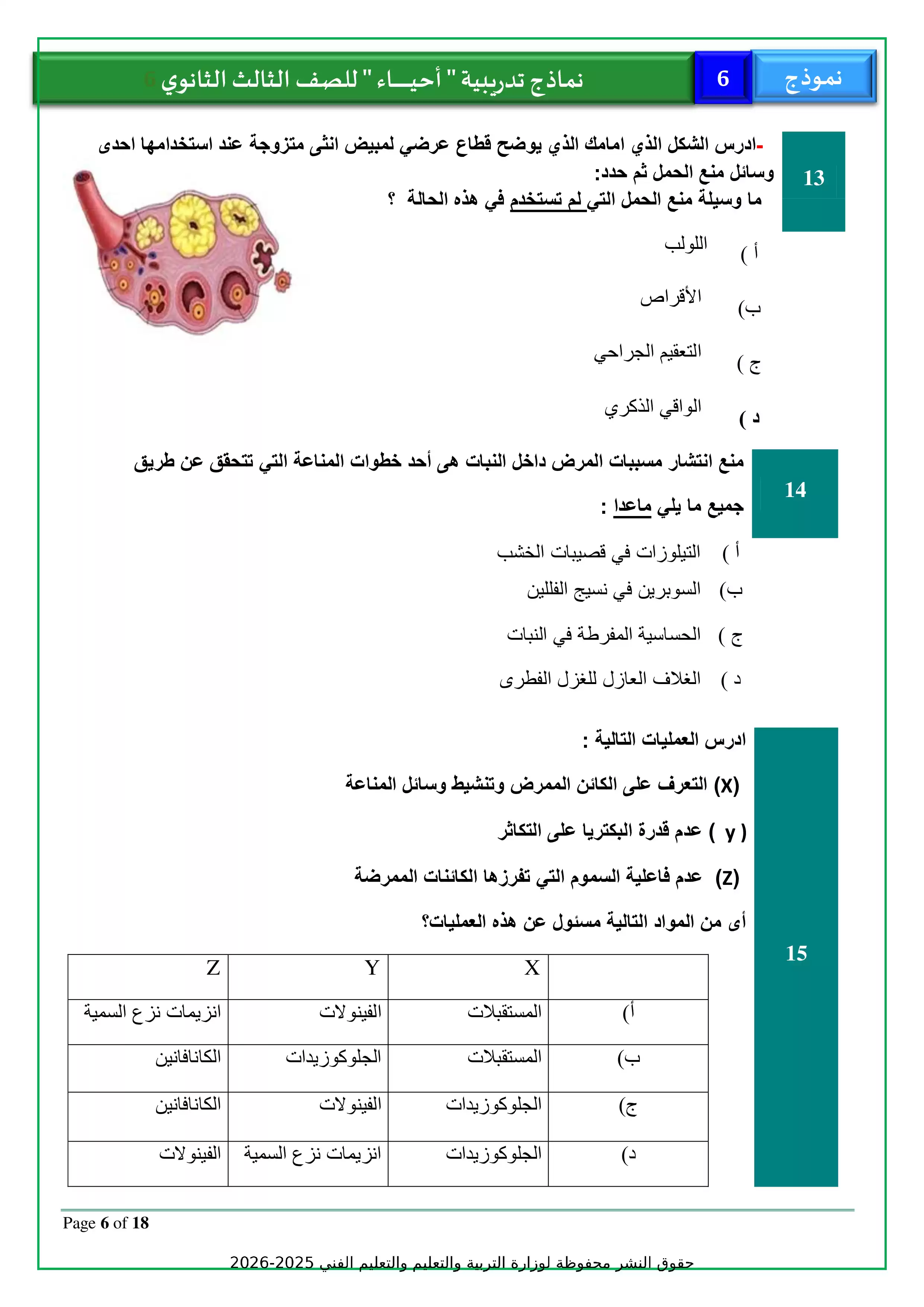 صفحة 6 من تحميل الامتحان التجريبي السادس أحياء للثانوية العامة 2026 PDF من نماذج وزارة التربية والتعليم