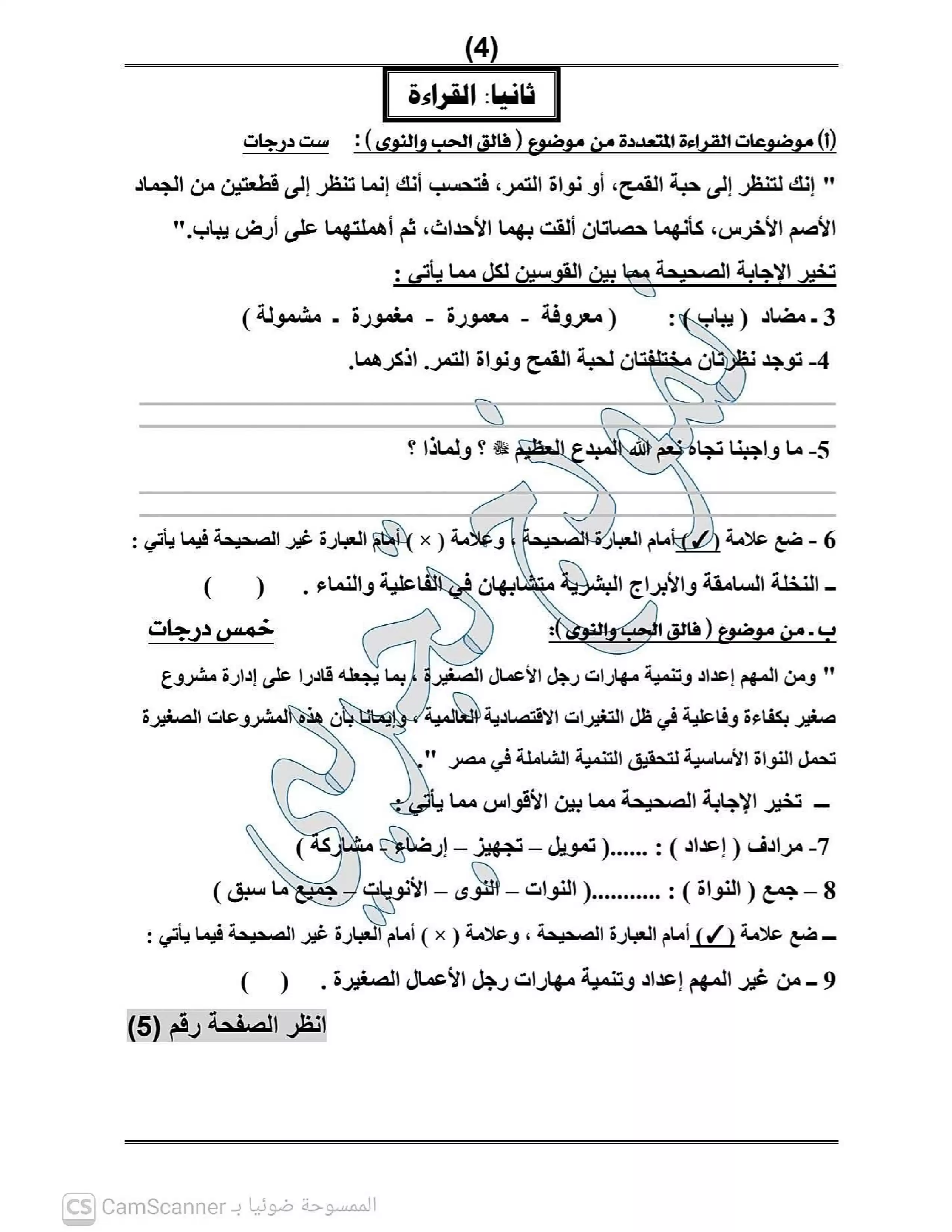 صفحة 4 من امتحان عربي تجريبي تالتة إعدادي 2026 الترم الثاني مستر أحمد صالح PDF