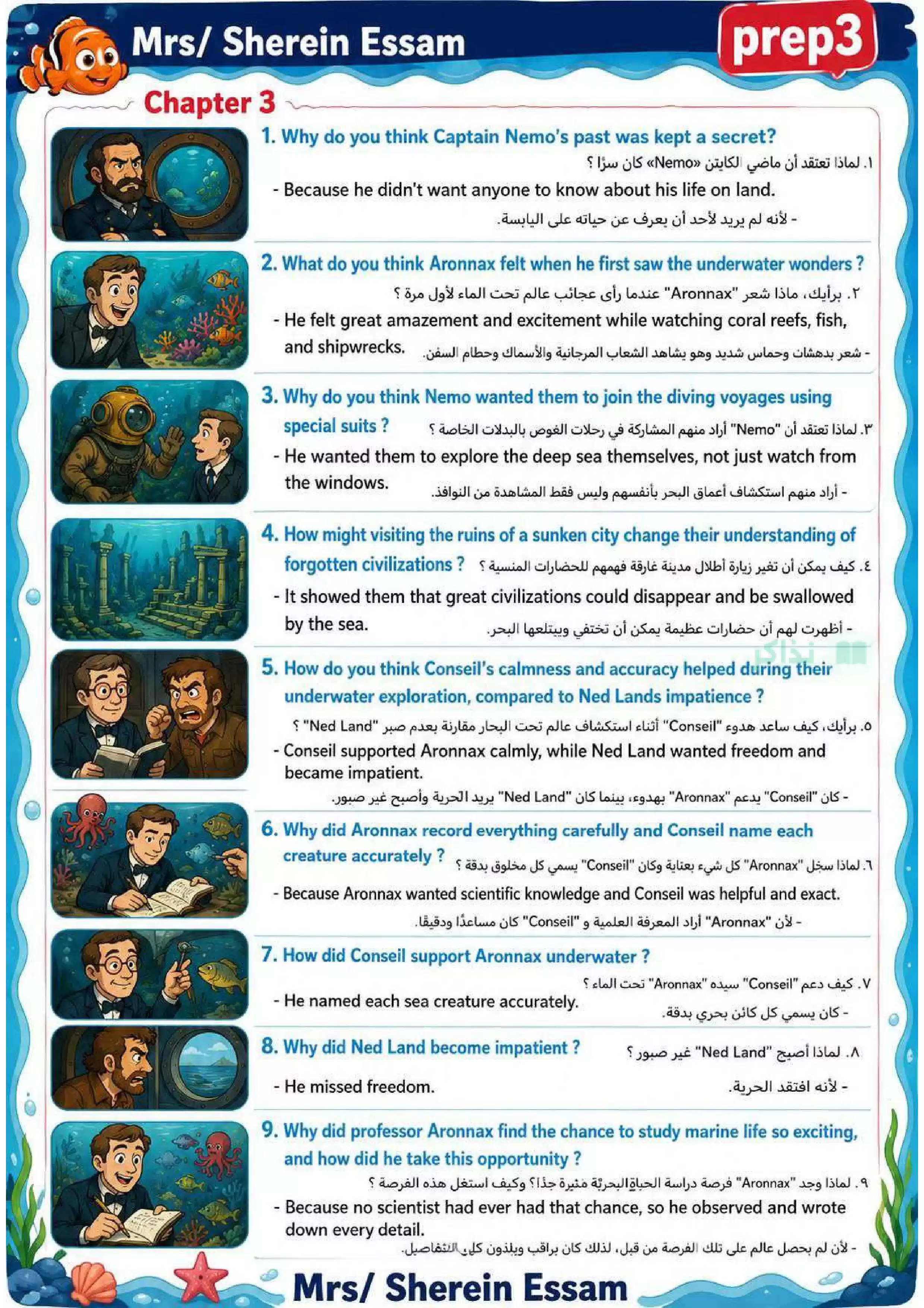 صفحة 3 من ملخص أهم أسئلة قصة الإنجليزي للصف الثالث الإعدادي الترم الثاني 2026 بالإجابات