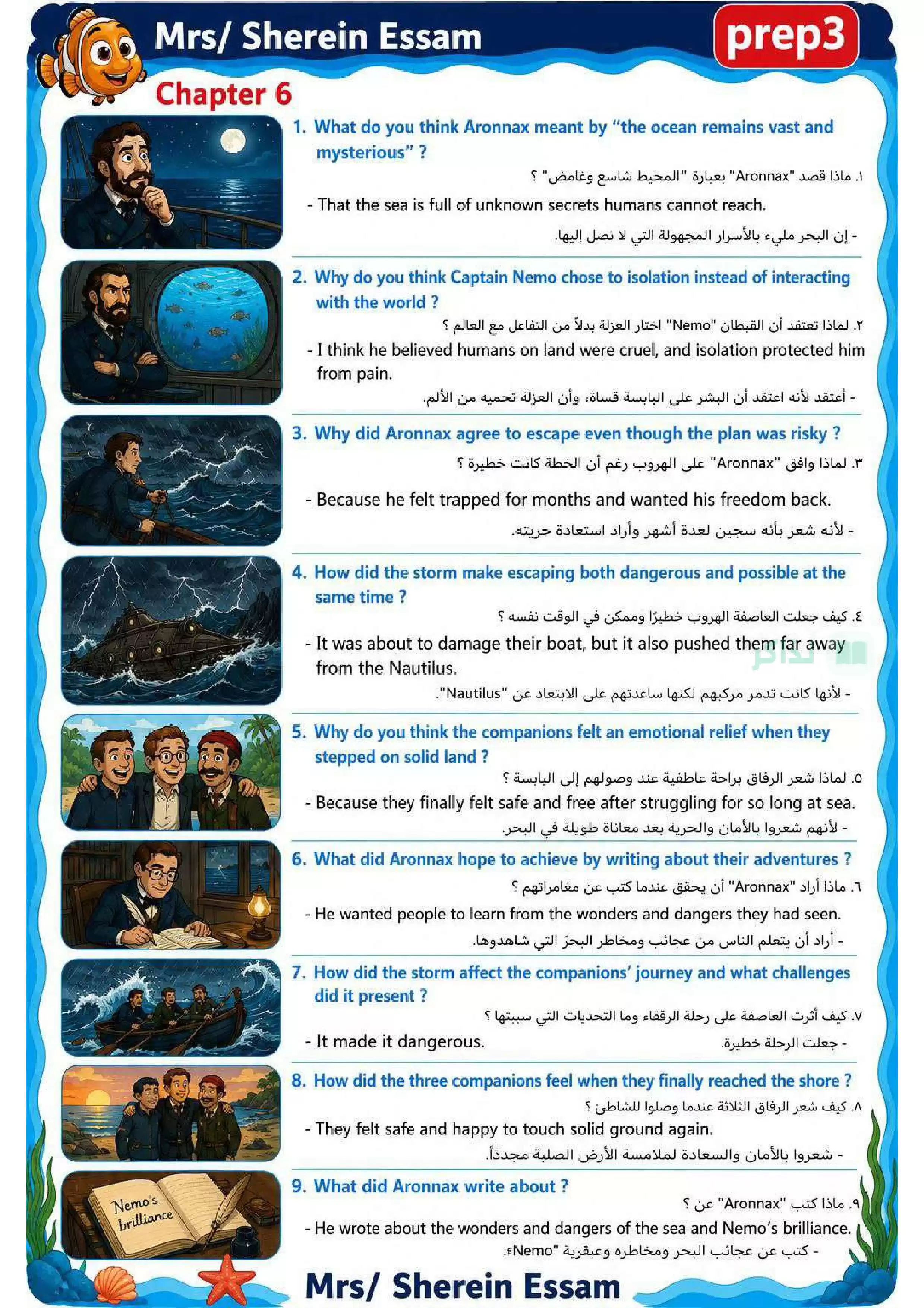 صفحة 6 من ملخص أهم أسئلة قصة الإنجليزي للصف الثالث الإعدادي الترم الثاني 2026 بالإجابات