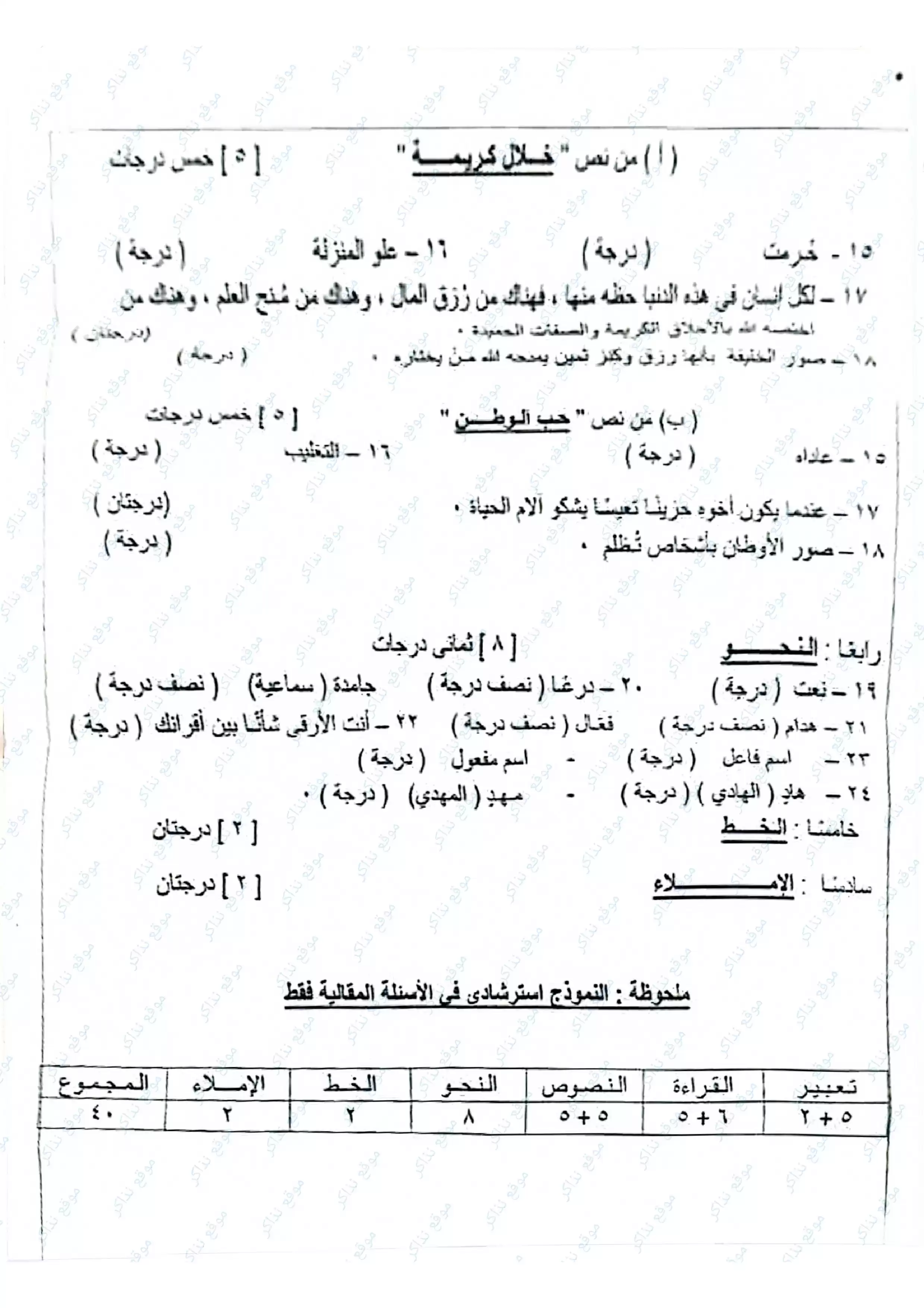 صفحة 2 من نموذج الإجابة الرسمي للغة العربية محافظة القليوبية للشهادة الإعدادية الترم الثاني 2026 PDF