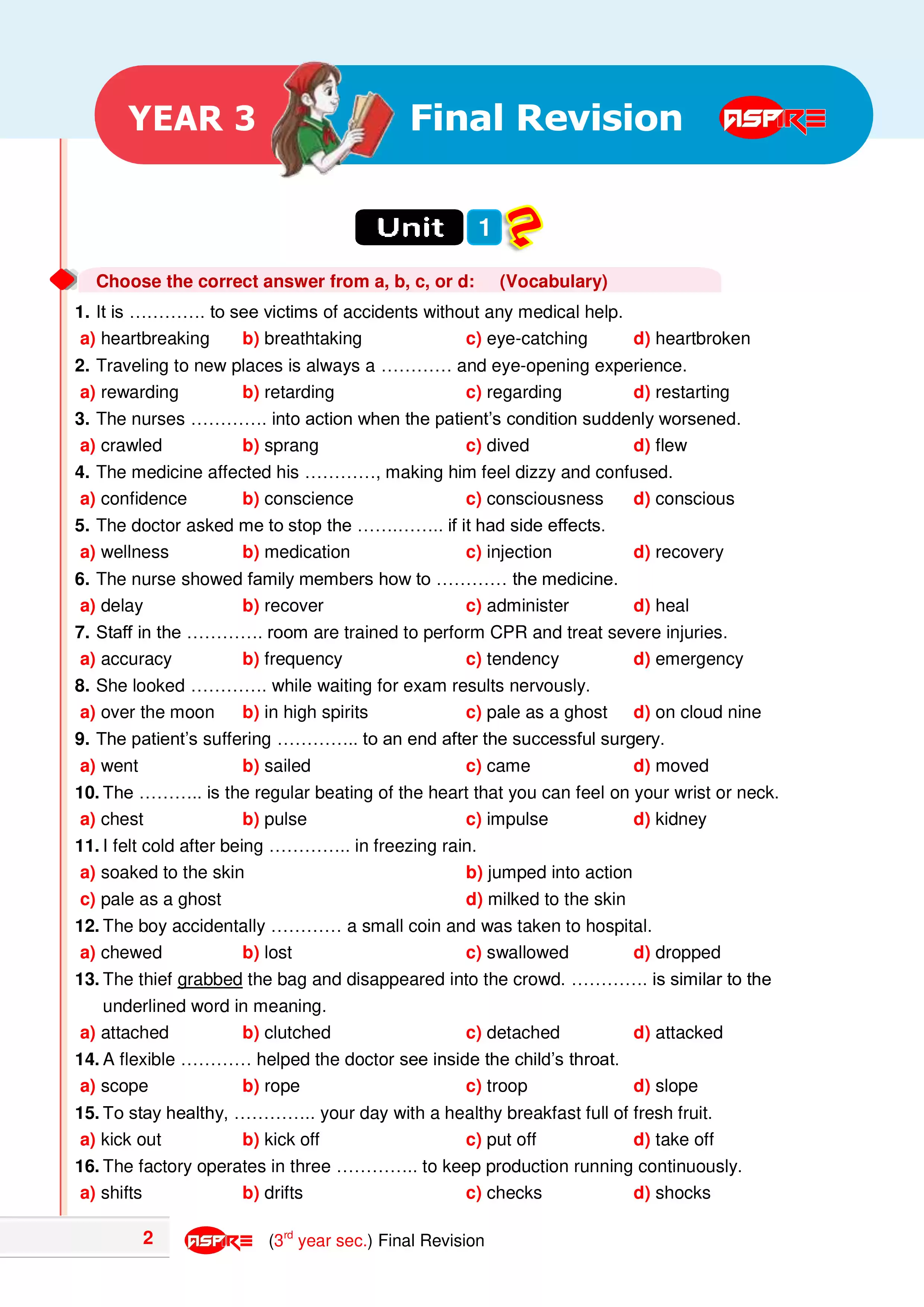 مراجعة ليلة الامتحان في اللغة الإنجليزية للثانوية العامة 2026 PDF من كتاب Aspire مع الإجابات