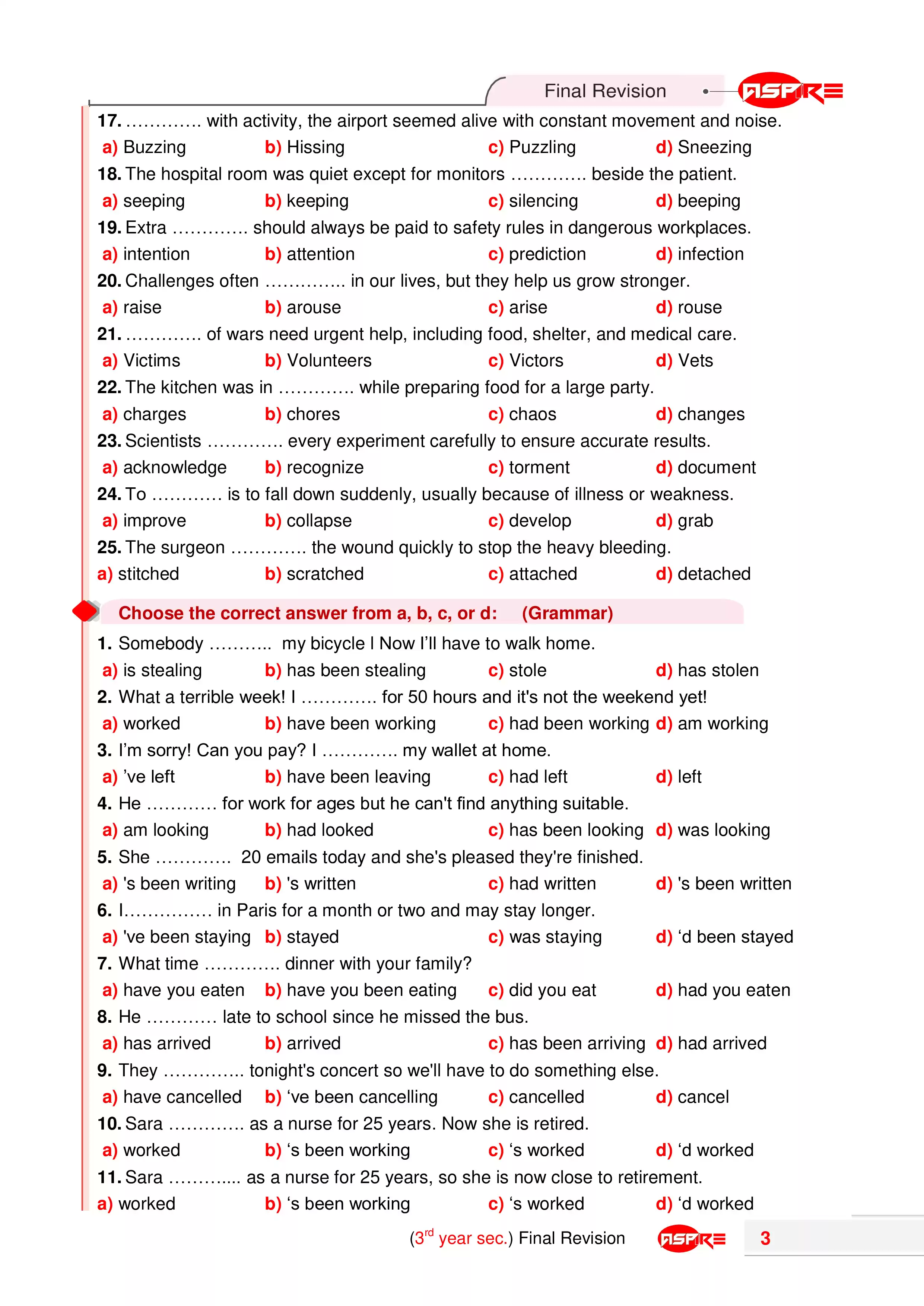 صفحة 2 من مراجعة ليلة الامتحان في اللغة الإنجليزية للثانوية العامة 2026 PDF من كتاب Aspire مع الإجابات