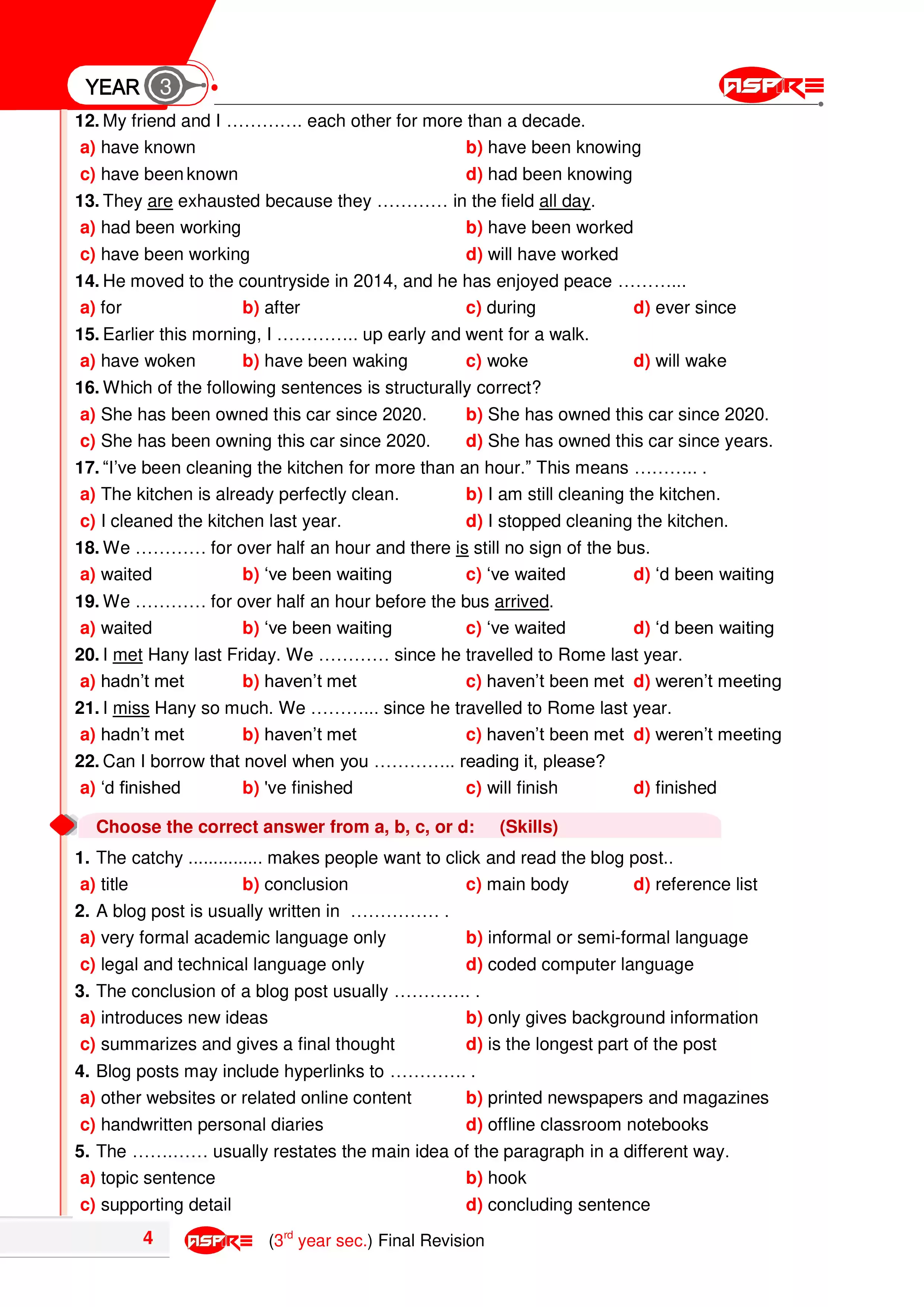 صفحة 3 من مراجعة ليلة الامتحان في اللغة الإنجليزية للثانوية العامة 2026 PDF من كتاب Aspire مع الإجابات
