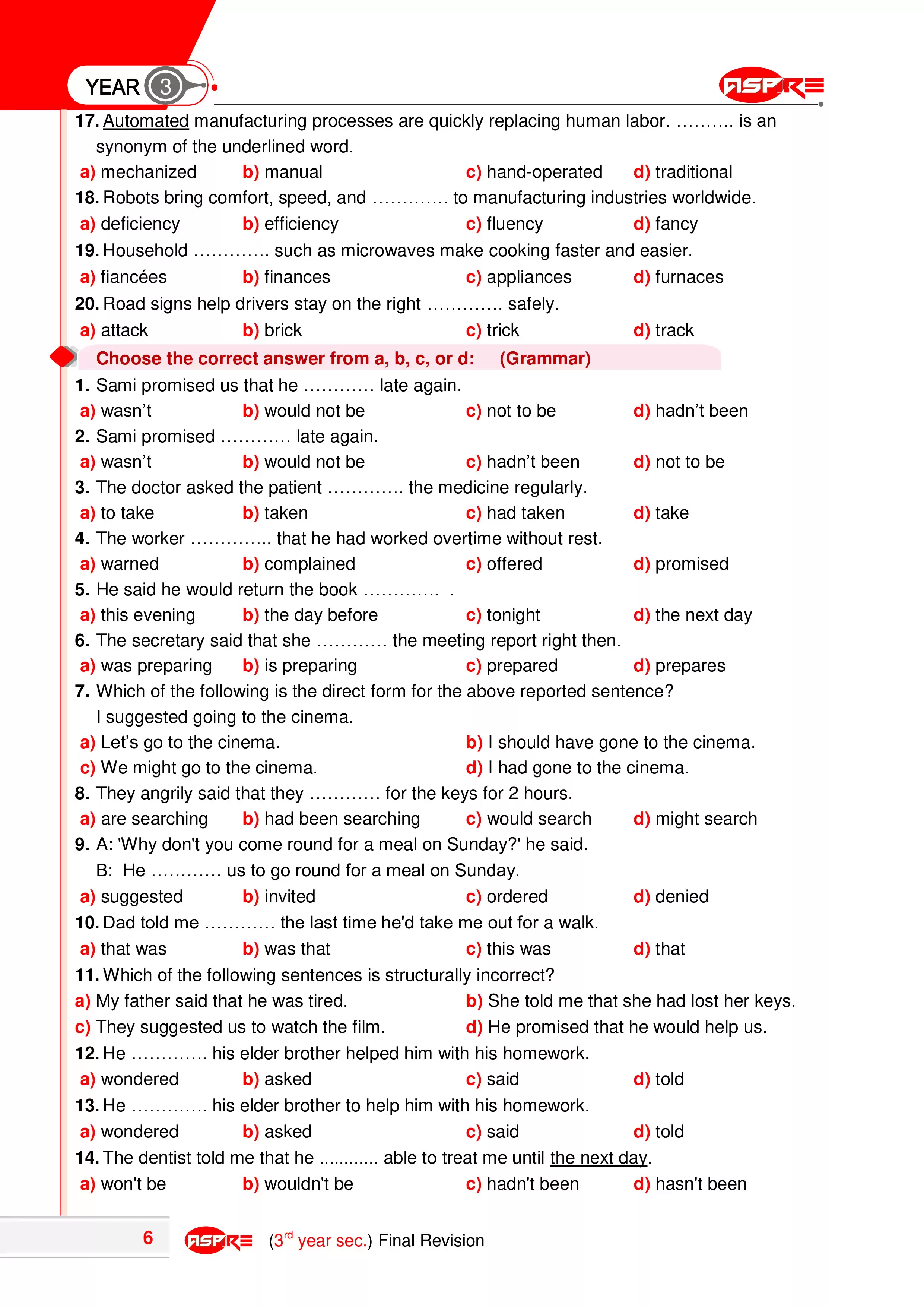 صفحة 5 من مراجعة ليلة الامتحان في اللغة الإنجليزية للثانوية العامة 2026 PDF من كتاب Aspire مع الإجابات