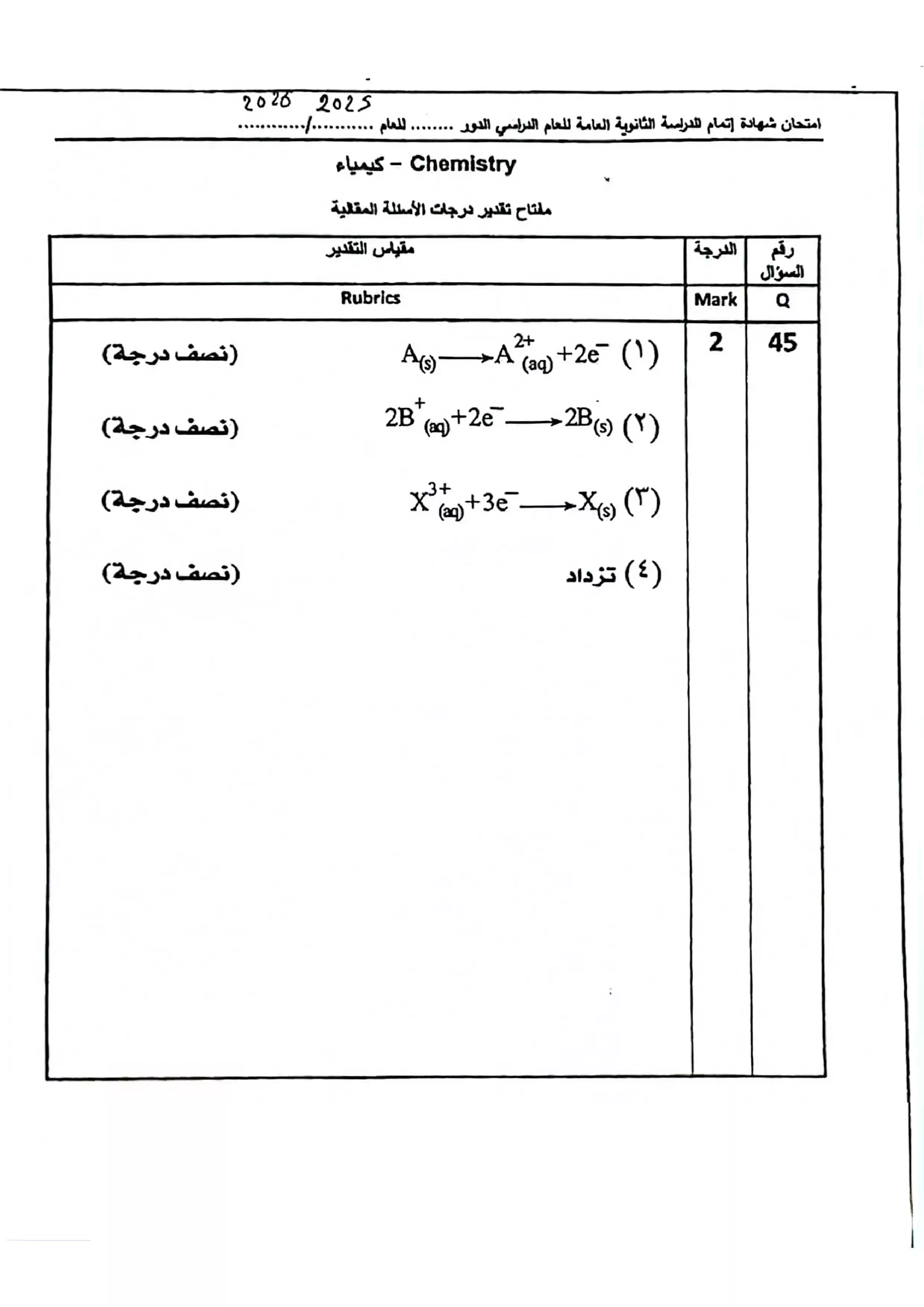 نموذج إجابة الأسئلة المقالية الرسمي لامتحان الكيمياء للثانوية العامة 2026 الدور الأول PDF