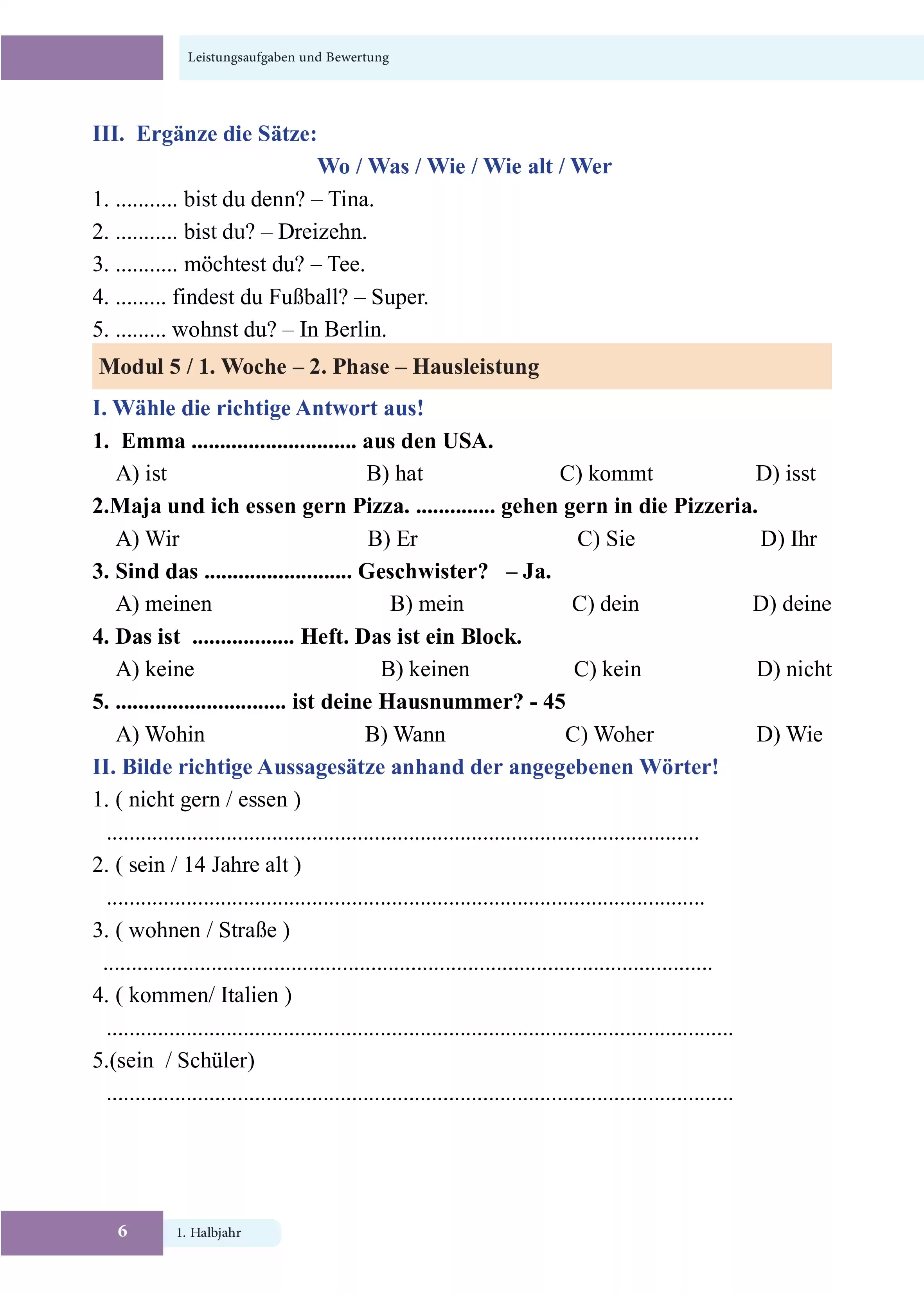 صفحة 6 من كتاب الأداءات والتقييمات في اللغة الألمانية للصف الثاني الثانوي البكالوريا المصرية 2027 PDF | الترم الأول مسار الآداب والفنون