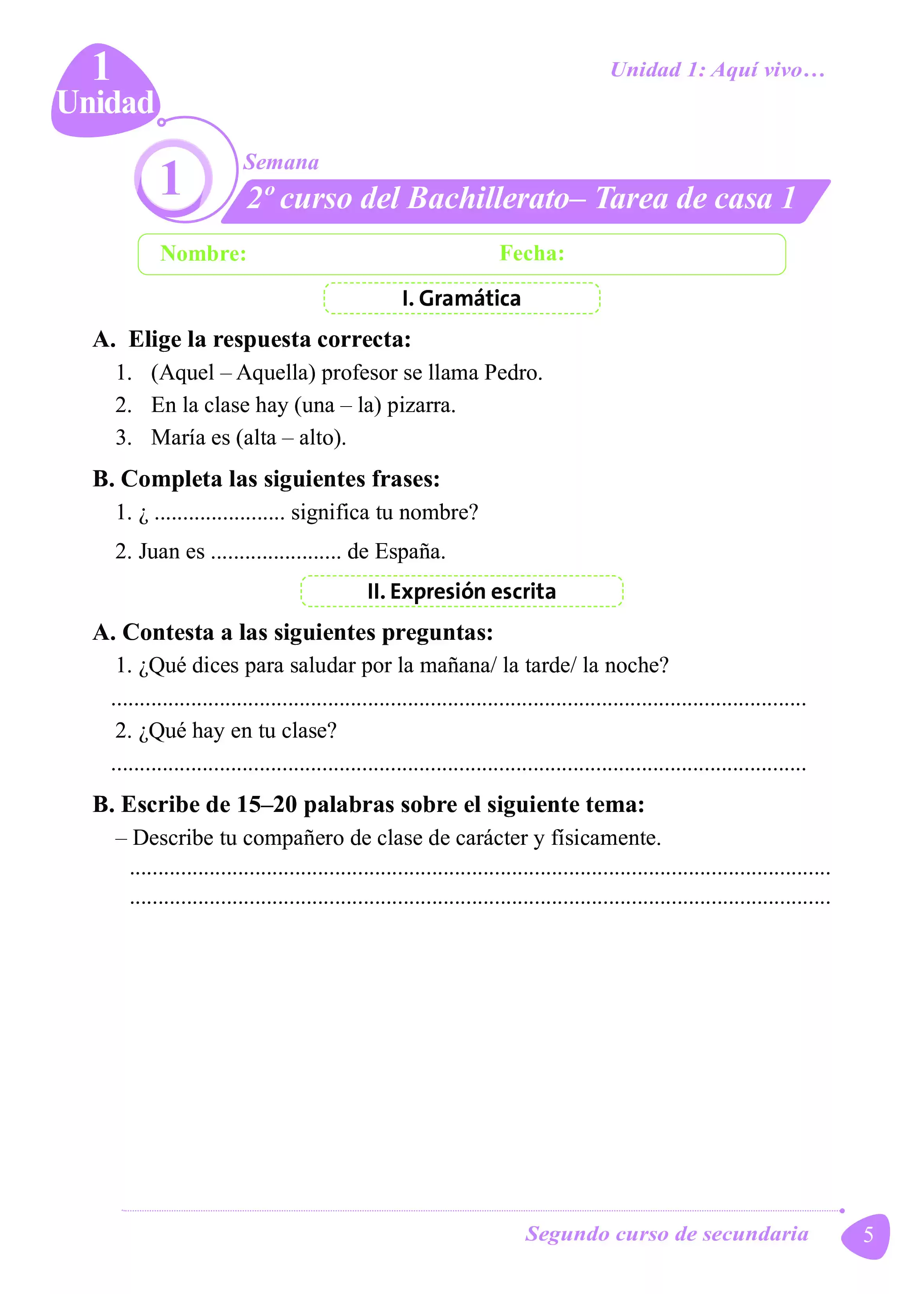 صفحة 4 من كتاب الأداءات والتقييمات في اللغة الإسبانية للصف الثاني الثانوي البكالوريا المصرية 2027 PDF | الترم الأول مسار الآداب والفنون