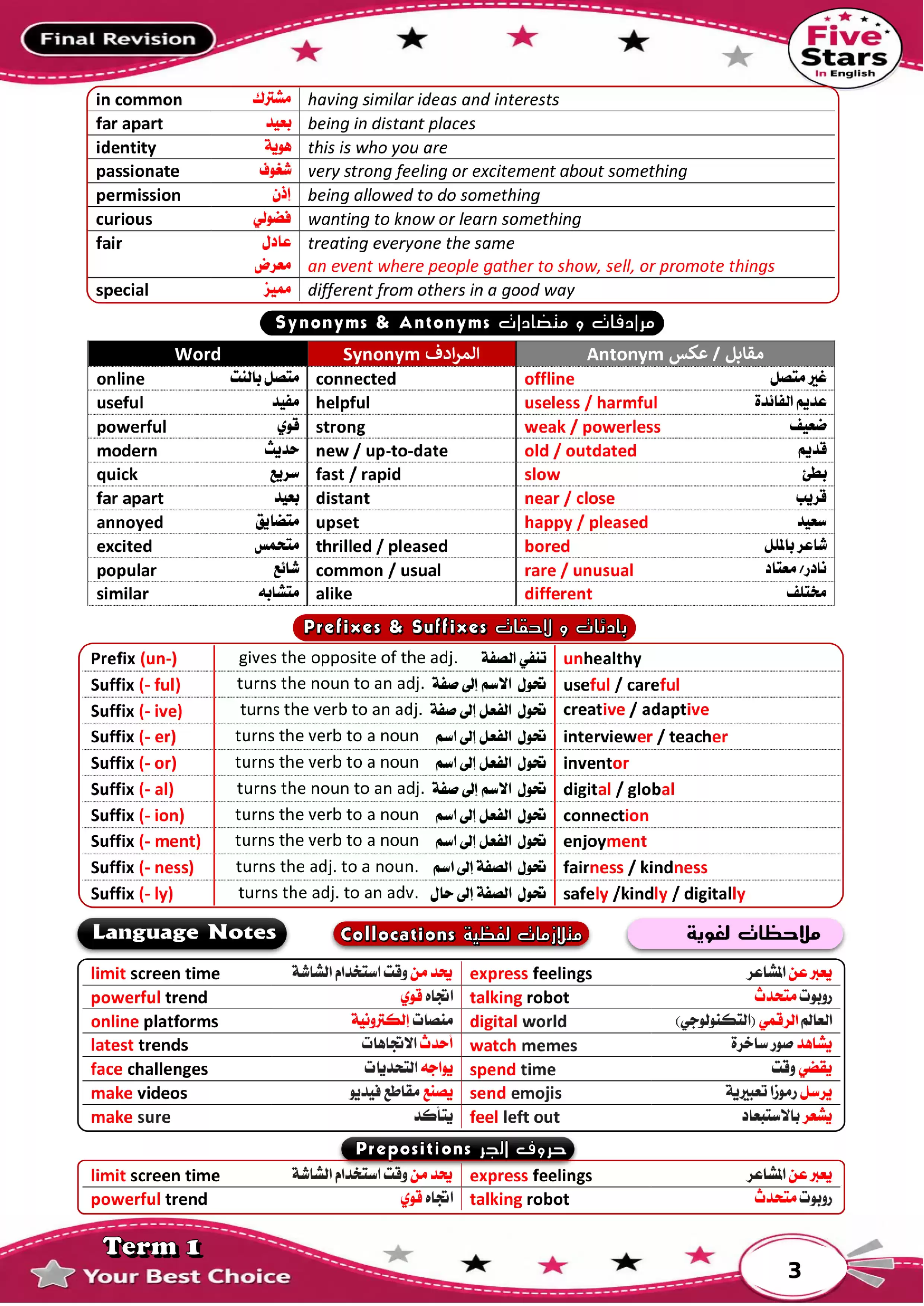 صفحة 3 من مراجعة أكتوبر إنجليزي للصف الثاني الإعدادي 2027 من فايف ستارز PDF