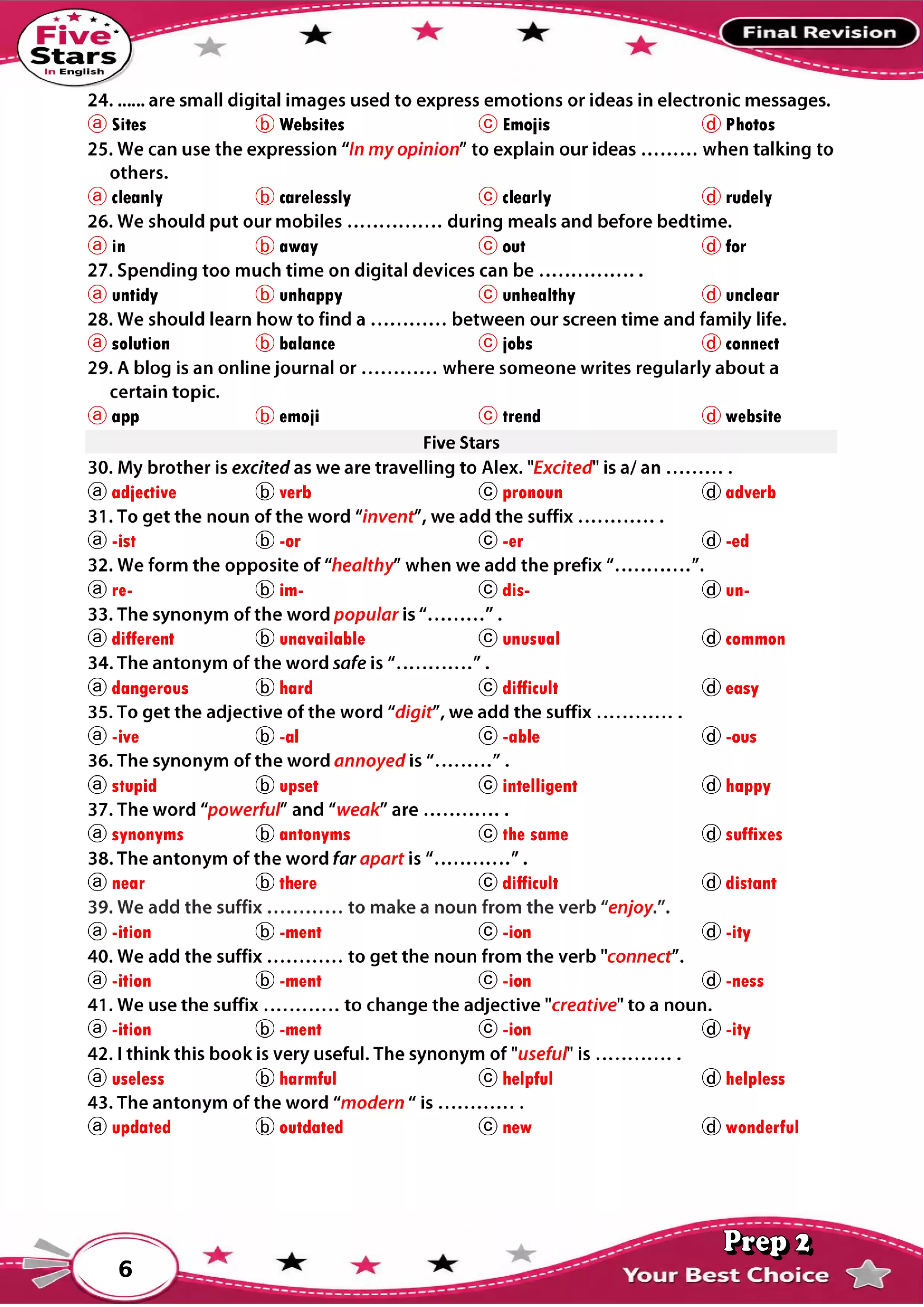 صفحة 6 من مراجعة أكتوبر إنجليزي للصف الثاني الإعدادي 2027 من فايف ستارز PDF