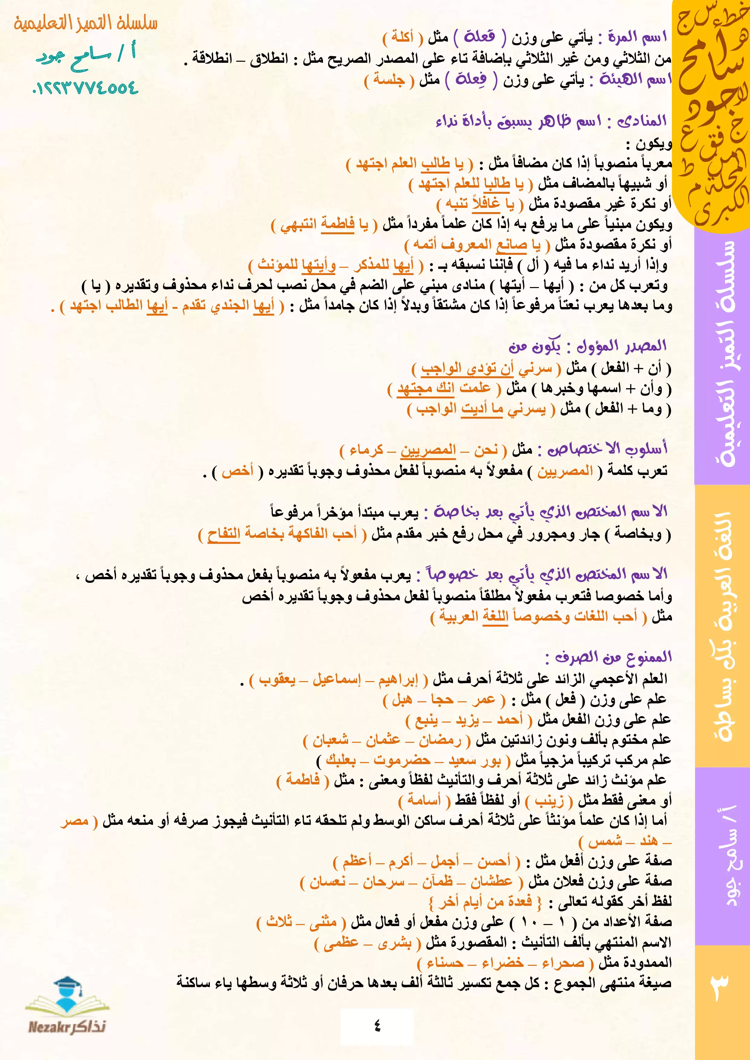 صفحة 4 من مفاتيح النحو والإعراب من سلسلة التميز التعليمية (ما لا يسع الطلاب جهله في النحو)