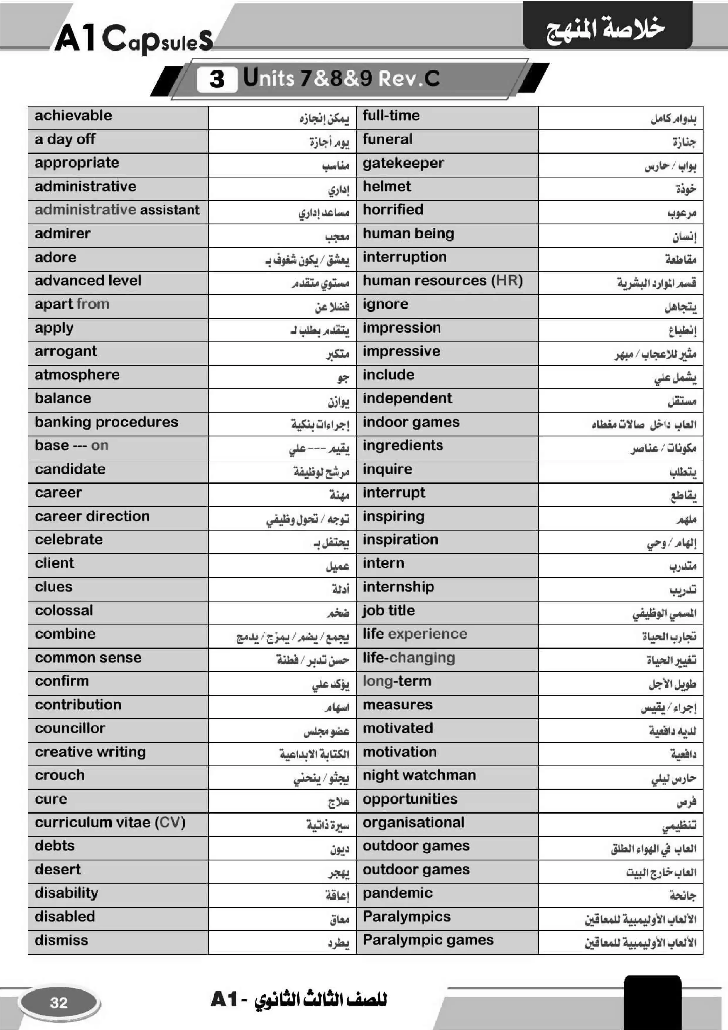 مراجعة الوحدات من 7 إلى 12 في اللغة الإنجليزية للصف الثالث الثانوي من سلسلة A1