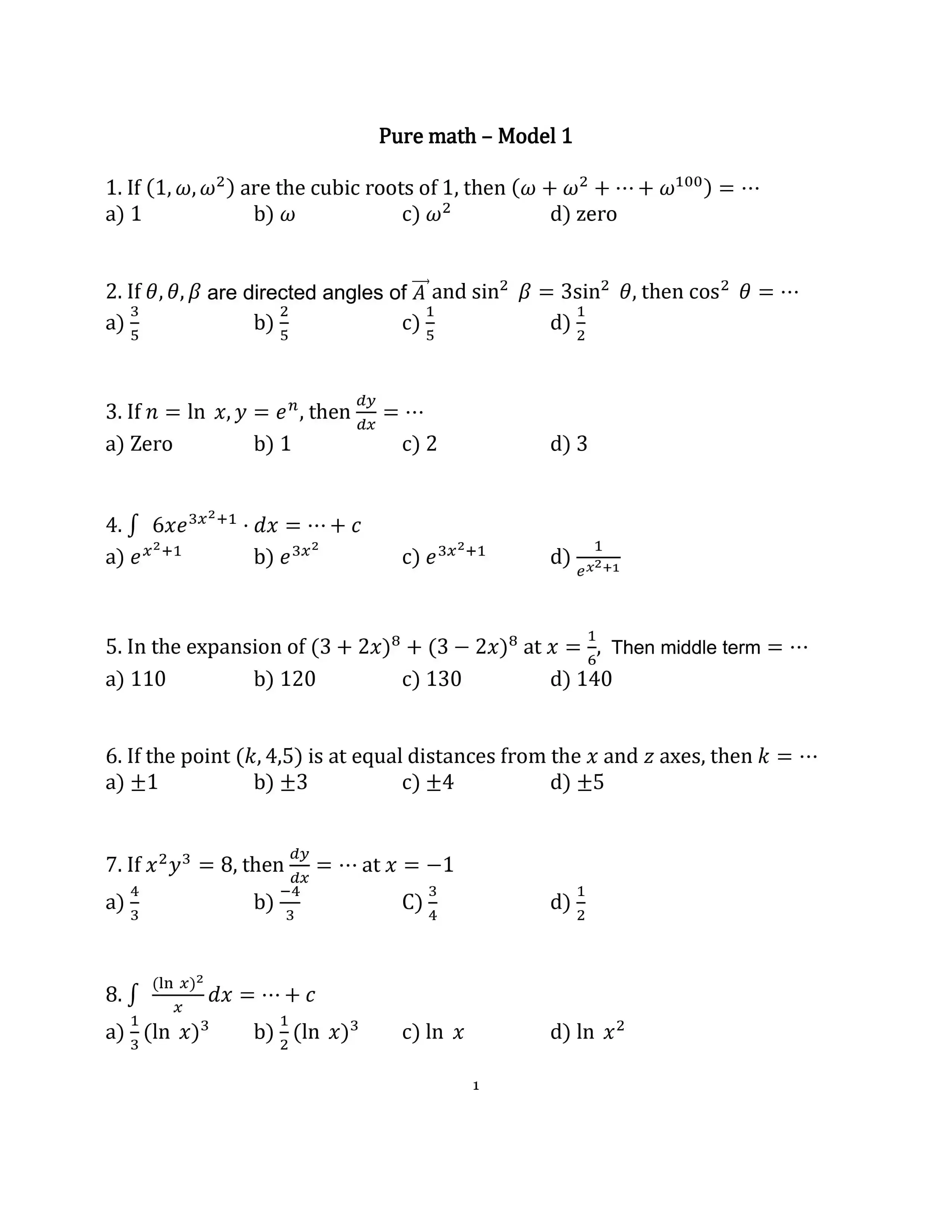  نموذج الامتحان الاسترشادي الأول في الرياضيات البحتة للغات Pure Math للصف الثالث الثانوي 2025 بصيغة PDF