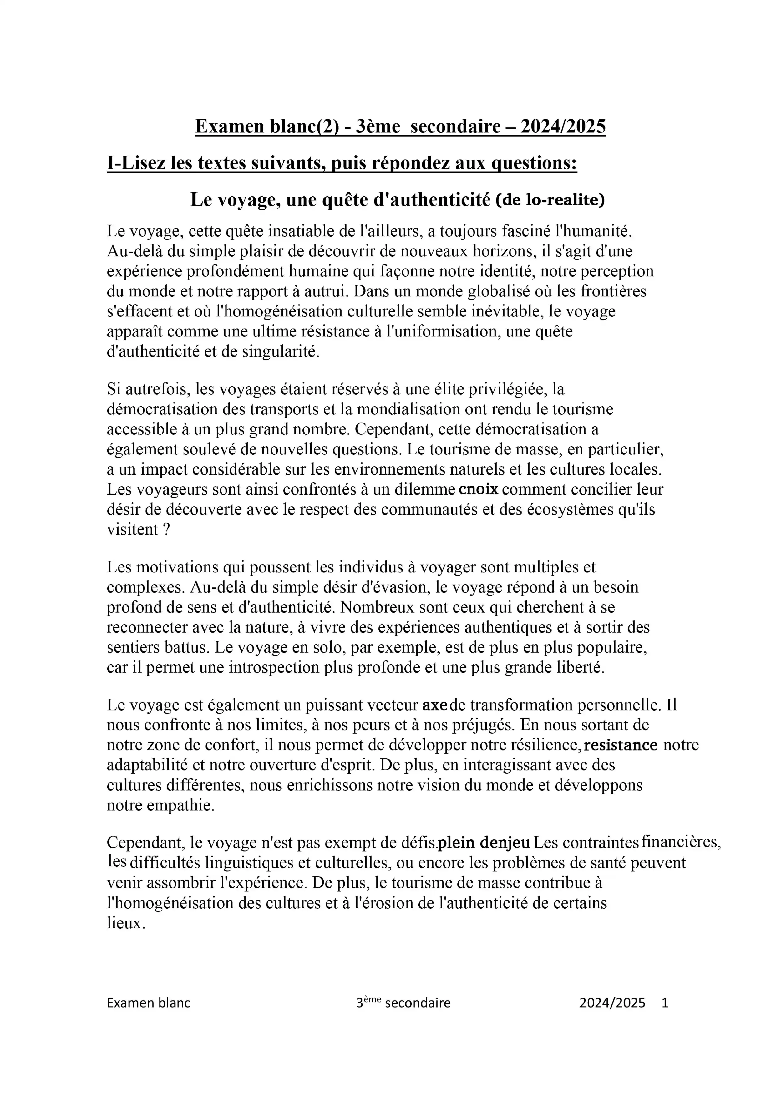 نموذج الامتحان الاسترشادي الثاني في اللغة الفرنسية للصف الثالث الثانوي 2025 بصيغة PDF (امتحان الفرنساوي التجريبي الثاني)